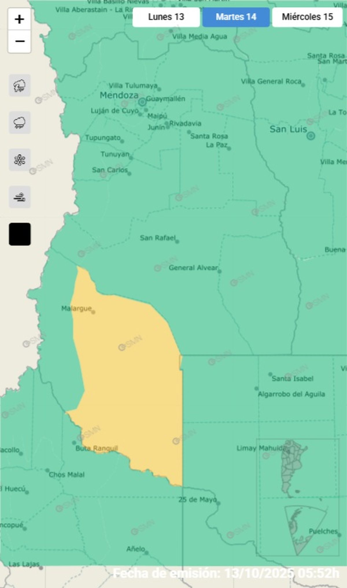 Solo el departamento de Malarg&uuml;e se ver&aacute; afectado.