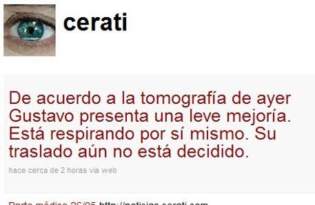 La web de Cerati informó que el músico ya respira por sí mismo