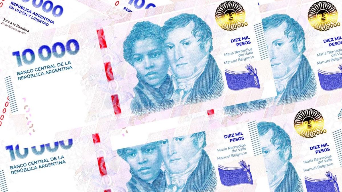 Manuel Belgrano y de María Remedios del Valle, heroína de la Guerra de la Independencia, en el anverso del billete de $10.000.