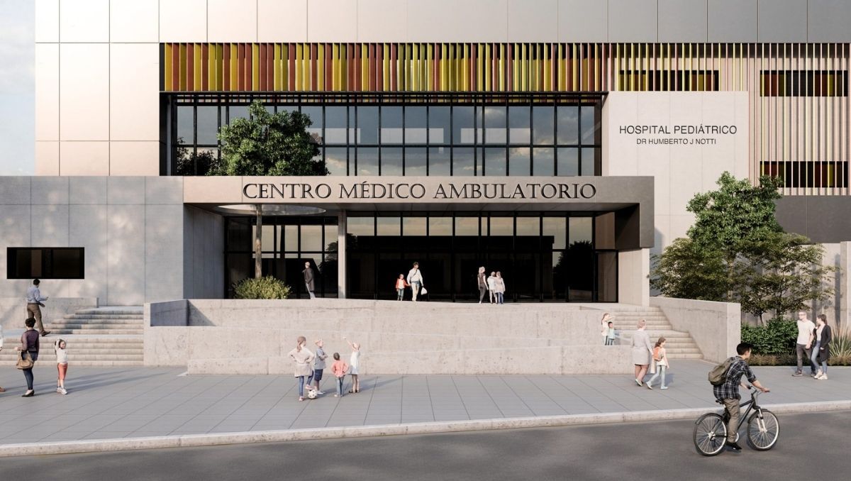 La fachada del centro ambulatorio del hospital Notti, que se espera que esté en funcionamiento en 2027. La fachada del centro ambulatorio del hospital Notti, que se espera que esté en funcionamiento en 2027.