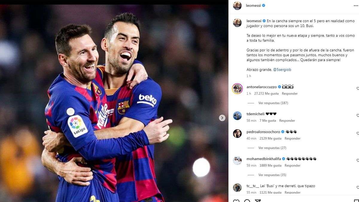 La publicación de Lionel Messi para Sergio Busquets tras su adiós al Barcelona