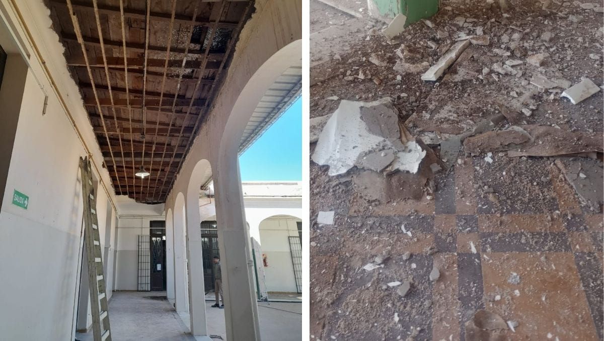 Así quedó el techo de la escuela Guillermo Rawson