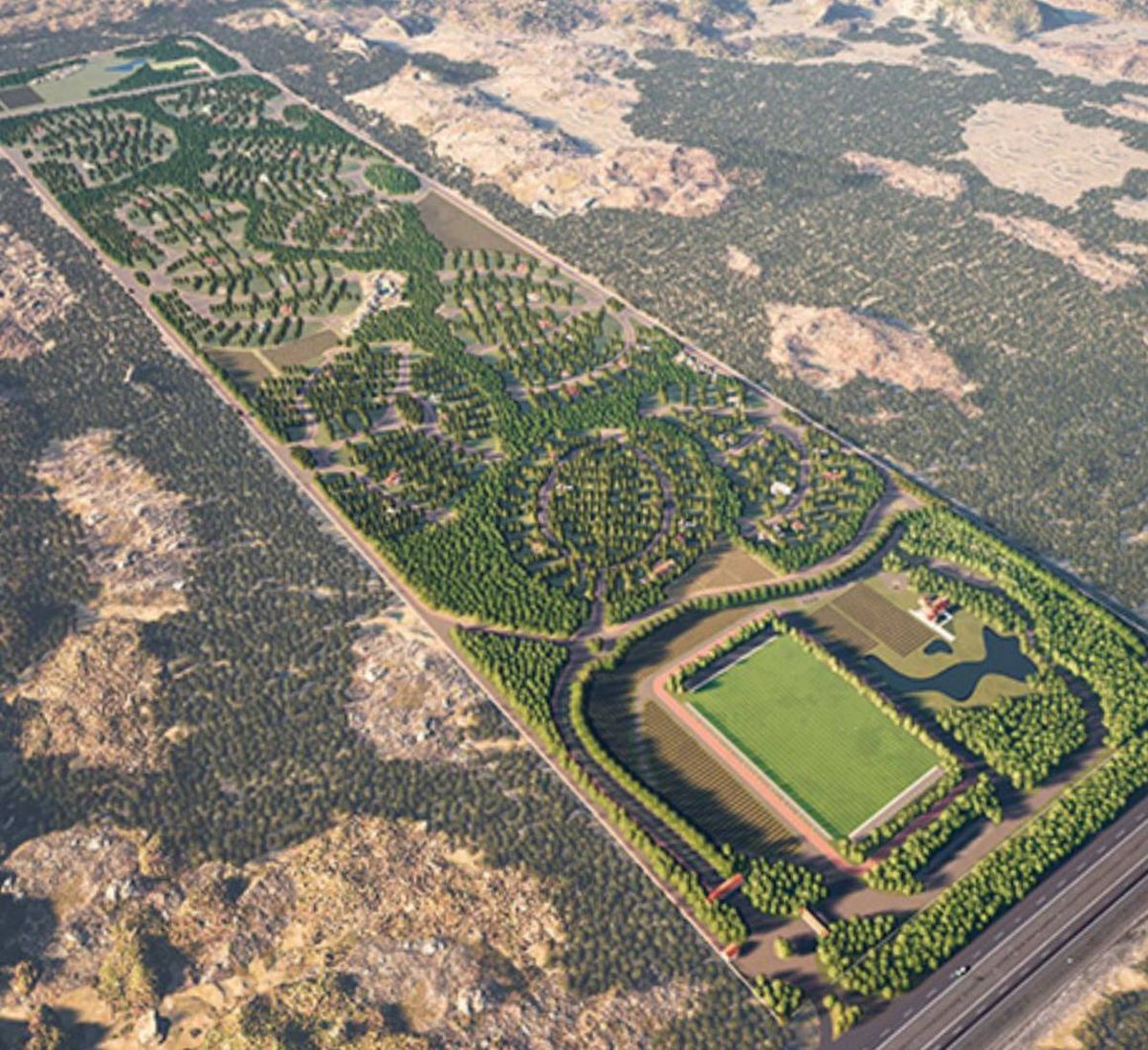 Vista aérea del proyecto Polo Ranch en Agrelo. Vista aérea del proyecto Polo Ranch en Agrelo.