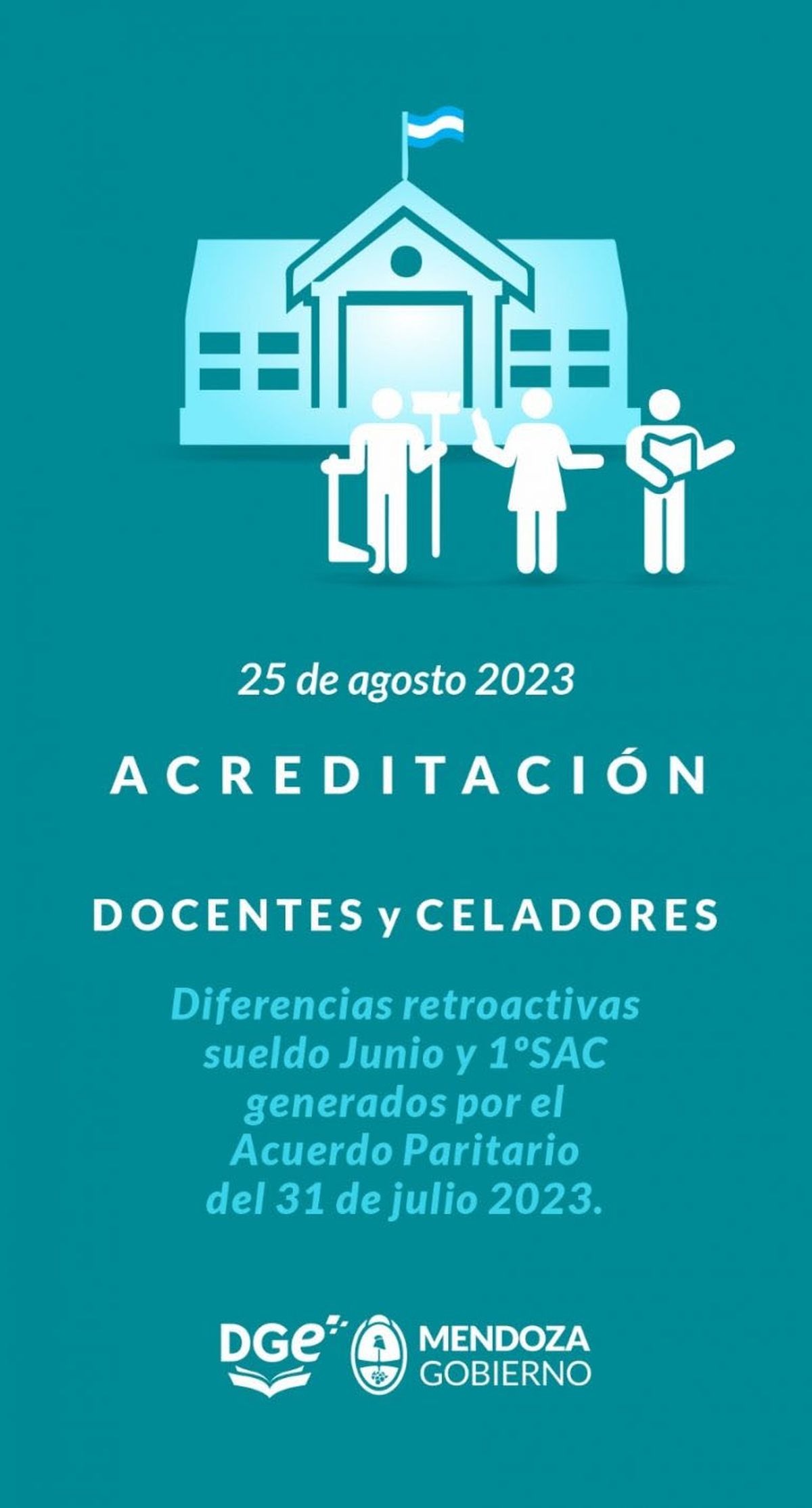 El anuncio de la DGE sobre el aumento a docentes y celadores. El anuncio de la DGE sobre el aumento a docentes y celadores.