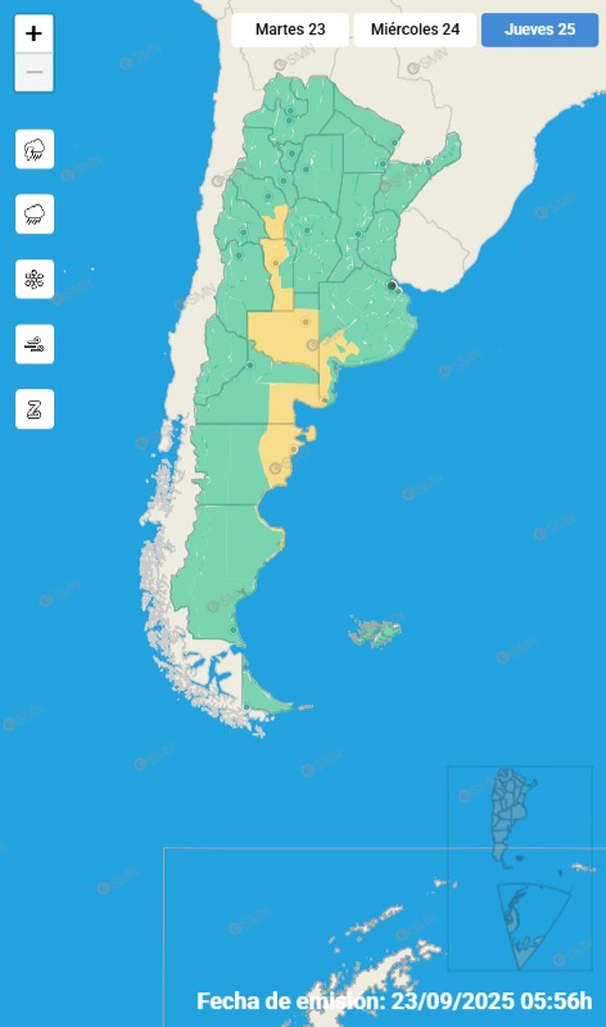 Estas son las provincias en alerta este jueves Estas son las provincias en alerta este jueves