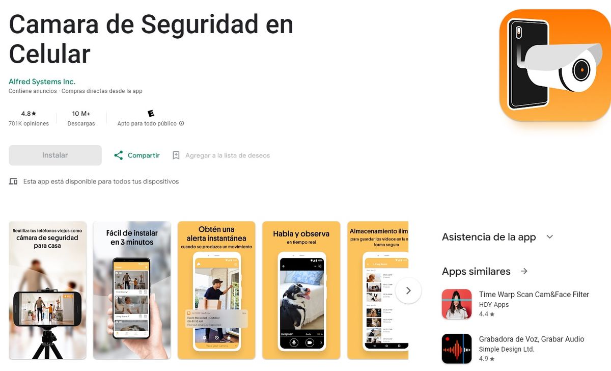 Esta es la aplicación más popular para tener una cámara de vigilancia casera. Esta es la aplicación más popular para tener una cámara de vigilancia casera.
