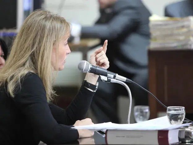La fiscal federal María Gloria André durante un juicio presencial.