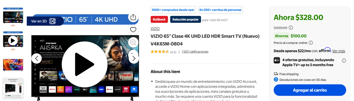 Televisor de oferta en Walmart. Televisor de oferta en Walmart.