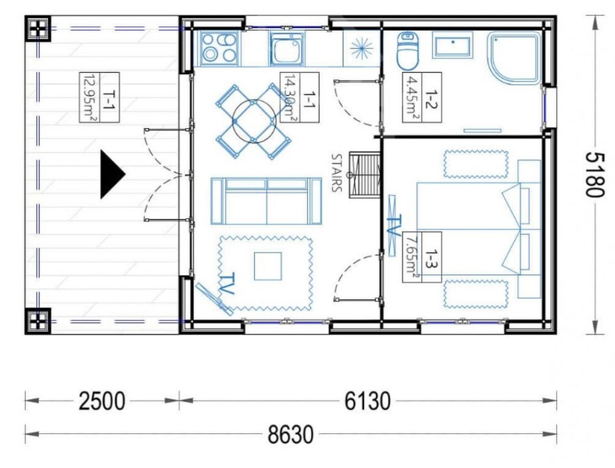 La planta baja de esta casa prefabricada. La planta baja de esta casa prefabricada.