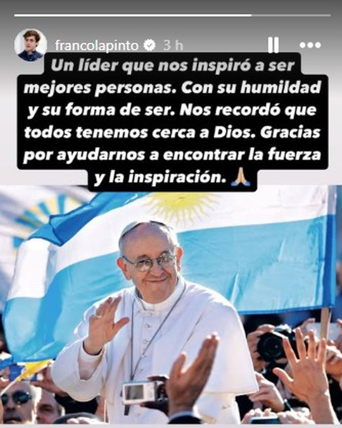 La despedida de Franco Colapinto al papa Francisco.