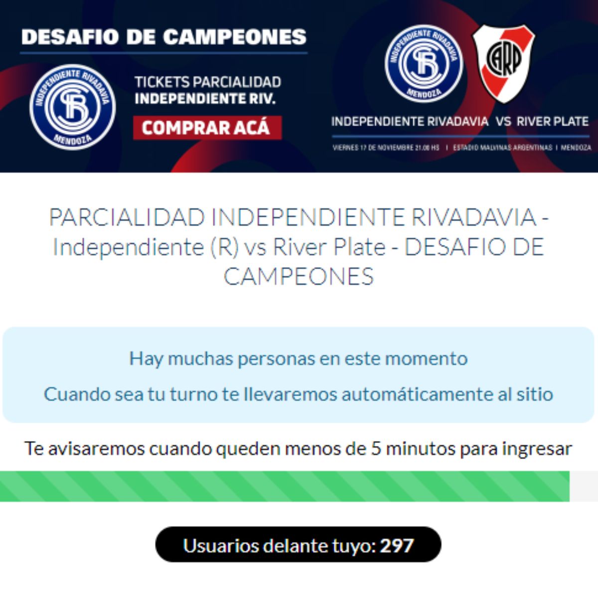 Este era el mensaje que encontraba el usuario que quería comprar su entrada este lunes para el amistoso entre la Lepra y el Millonario. Este era el mensaje que encontraba el usuario que quería comprar su entrada este lunes para el amistoso entre la Lepra y el Millonario.
