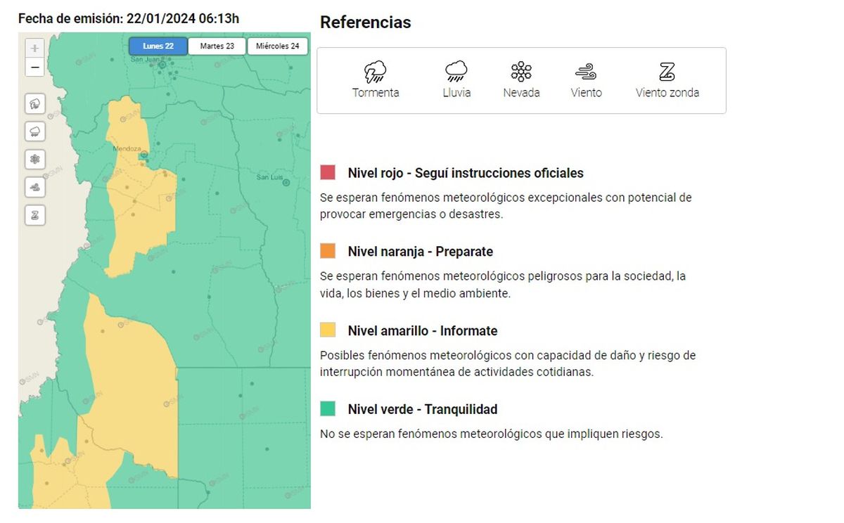 La alerta amarilla emitida por el SMN. La alerta amarilla emitida por el SMN. 