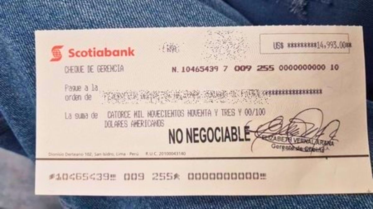 Uno de los cheques que tenía el camionero detenido en Chile. Uno de los cheques que tenía el camionero detenido en Chile.