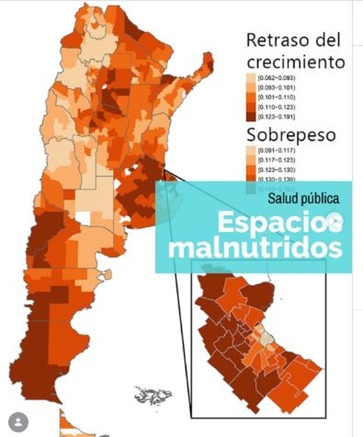 El mapa creado por la UBA que combina problemas de crecimiento con sobrepeso y mala nutrición. 