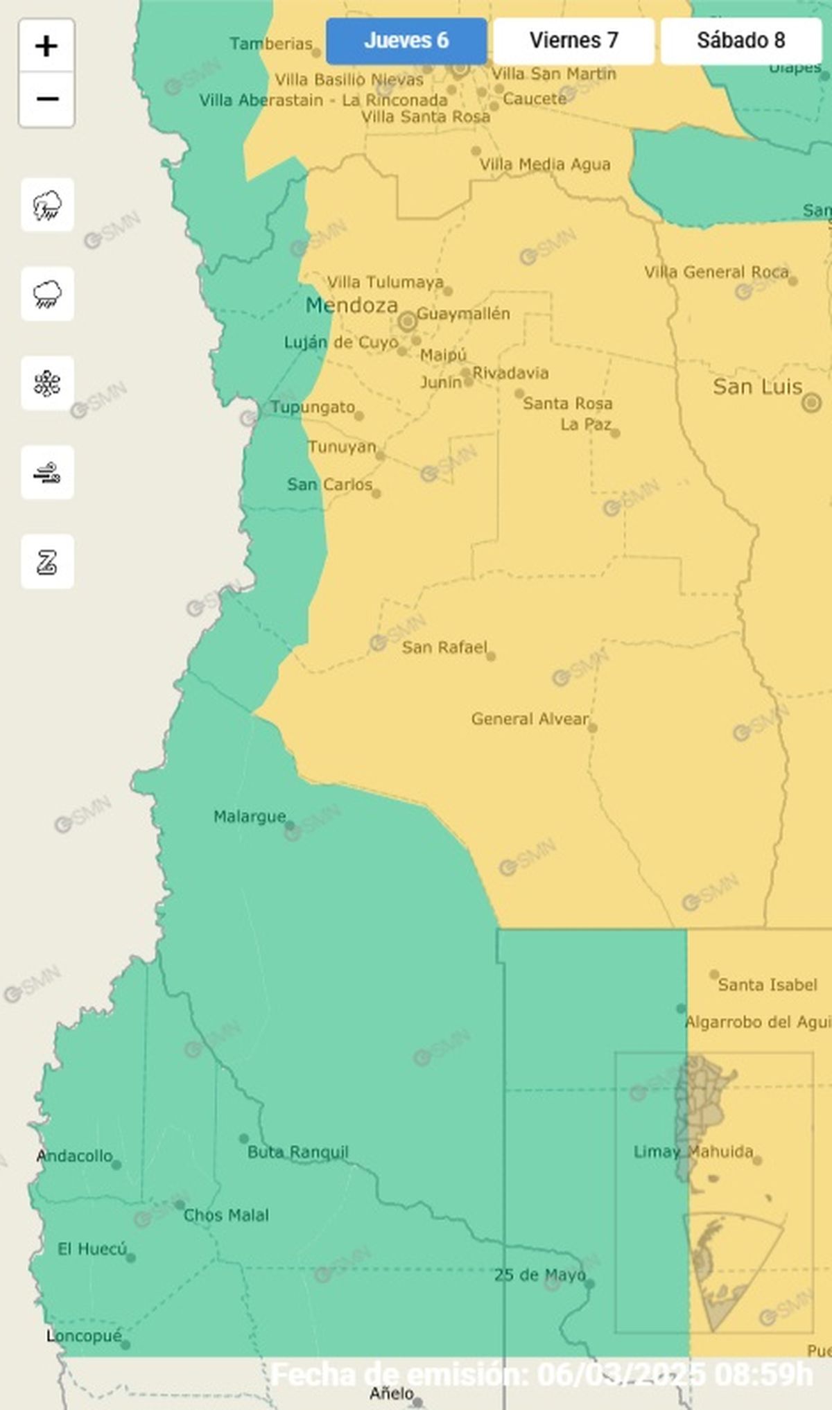 La mayoría de Mendoza se encuentra en alerta amarilla La mayoría de Mendoza se encuentra en alerta amarilla
