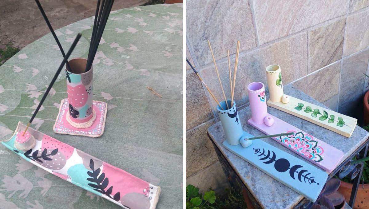 Tubos de cartón convertidos en porta sahumerios. Tubos de cartón convertidos en porta sahumerios. 