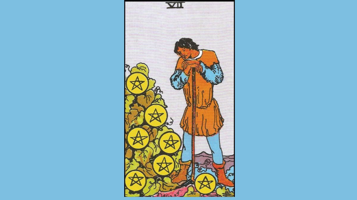 En el tarot, El Siete de Oros es&nbsp;una carta que representa la paciencia, la evaluaci&oacute;n de los resultados y la siembra consciente de nuevos frutos.