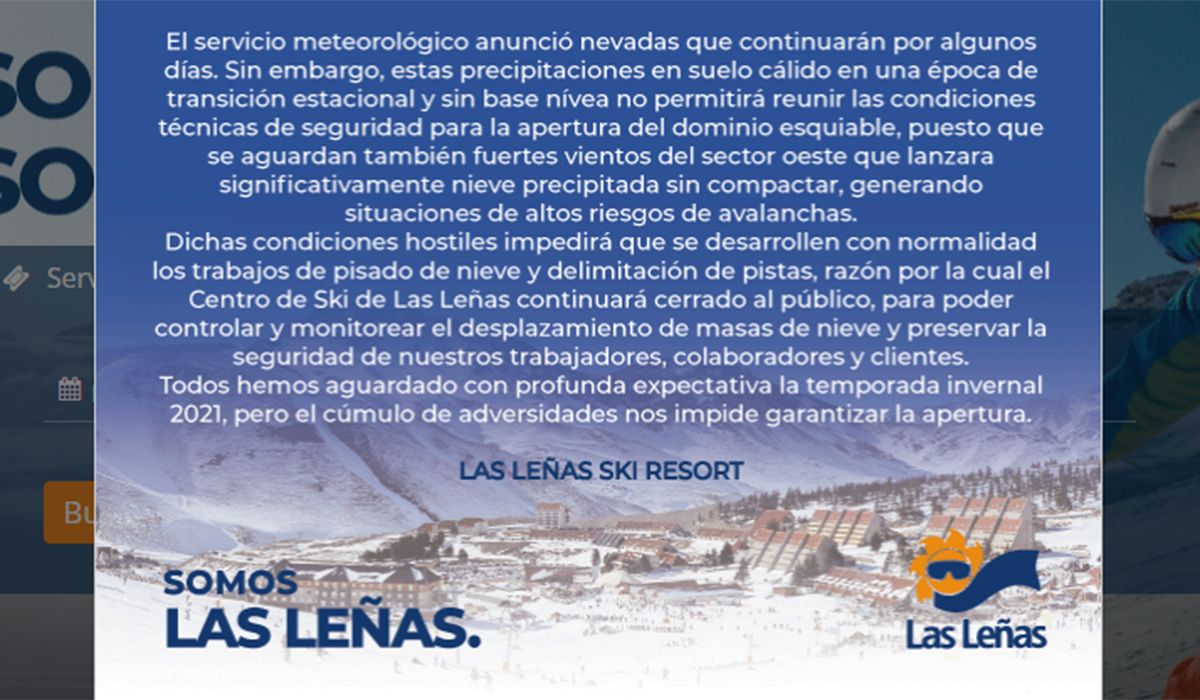 Por qué no abre Las Leñas 2021: ¿hay nieve?