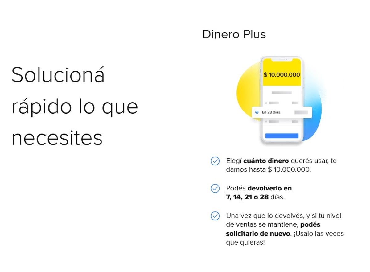 El crédito DineroPlus de Mercado Pago está pensado para cubrir necesidades urgentes de los negocios. El crédito DineroPlus de Mercado Pago está pensado para cubrir necesidades urgentes de los negocios.