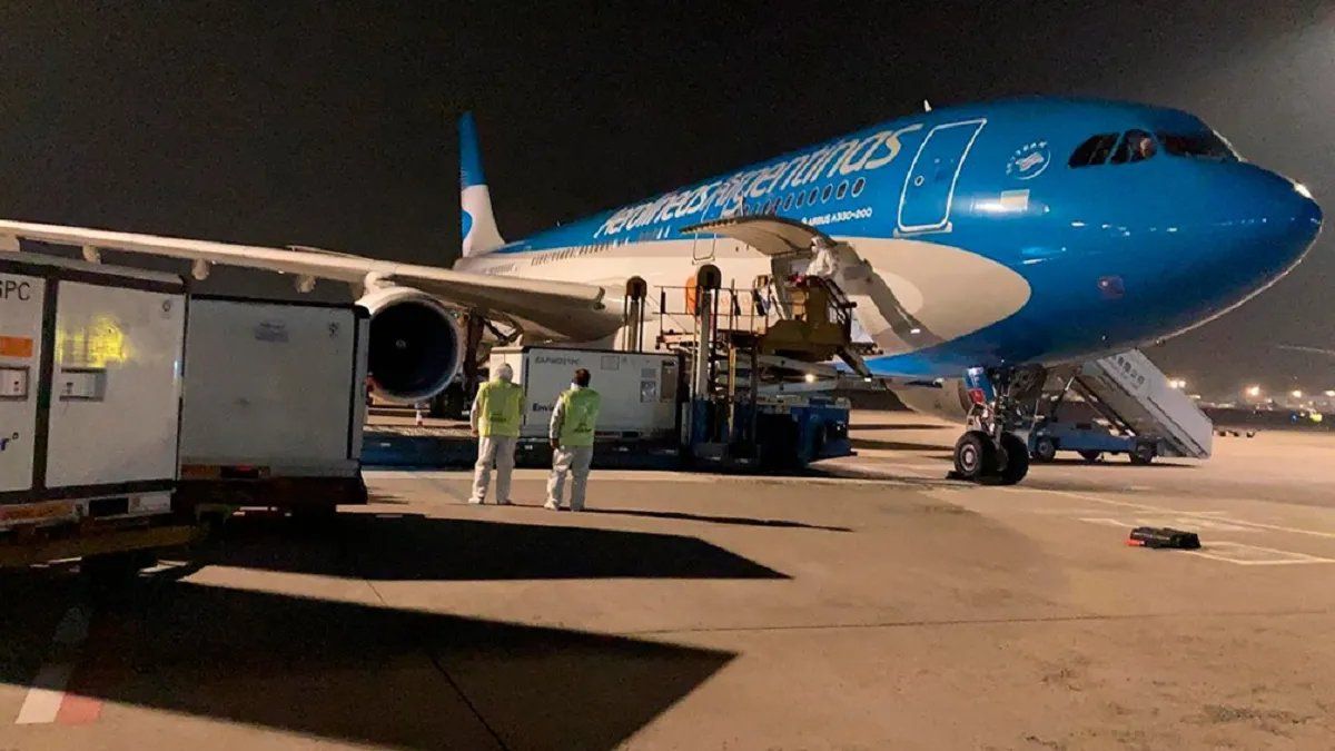Aerolíneas Argentinas partió por dosis 1 y 2 y principios activos para fabricar vacunas.&nbsp;