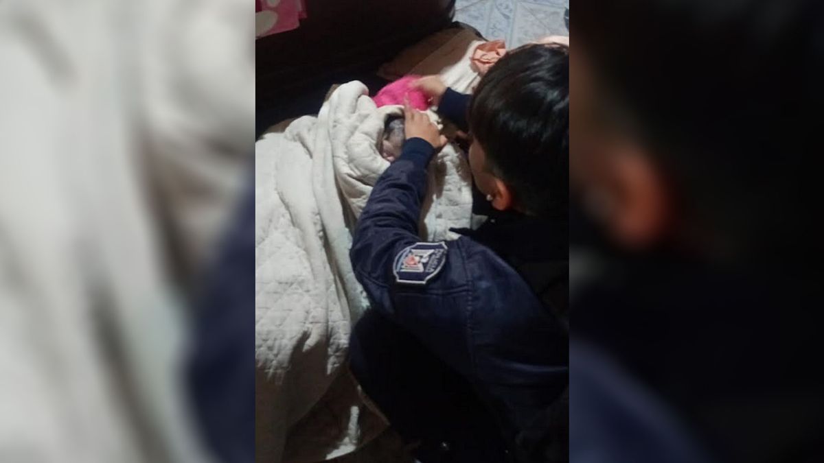 La mujer estaba con trabajo de parto avanzado y dio a luz en su casa de Maipú gracias a la ayuda de dos policías. Foto: Ministerio de Seguridad.