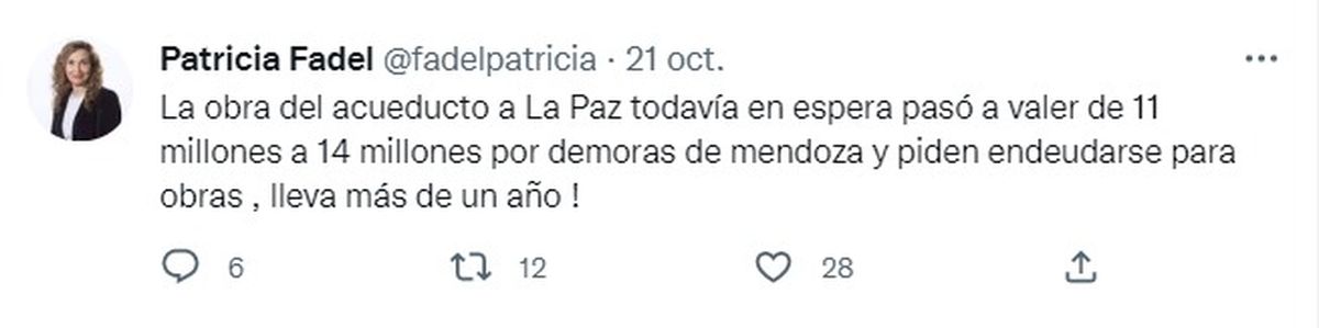 Fadel criticó que se haya pasado de un presupuesto de 11 millones de dólares a uno de 14 para completar el acueducto ganadero de La Paz.