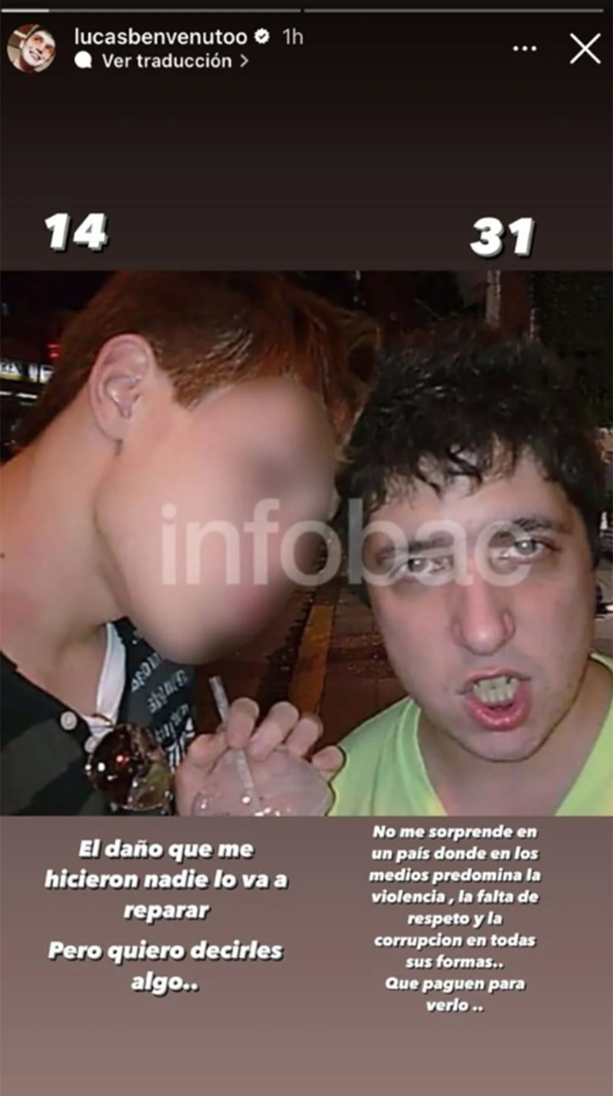 Captura del posteo de Lucas Benvenuto. Captura del posteo de Lucas Benvenuto.