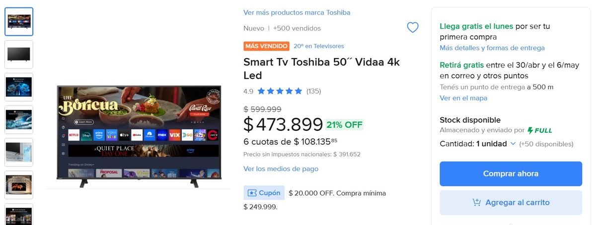 Este televisor de 50 pulgadas está de oferta en Mercado Libre. Este televisor de 50 pulgadas está de oferta en Mercado Libre.