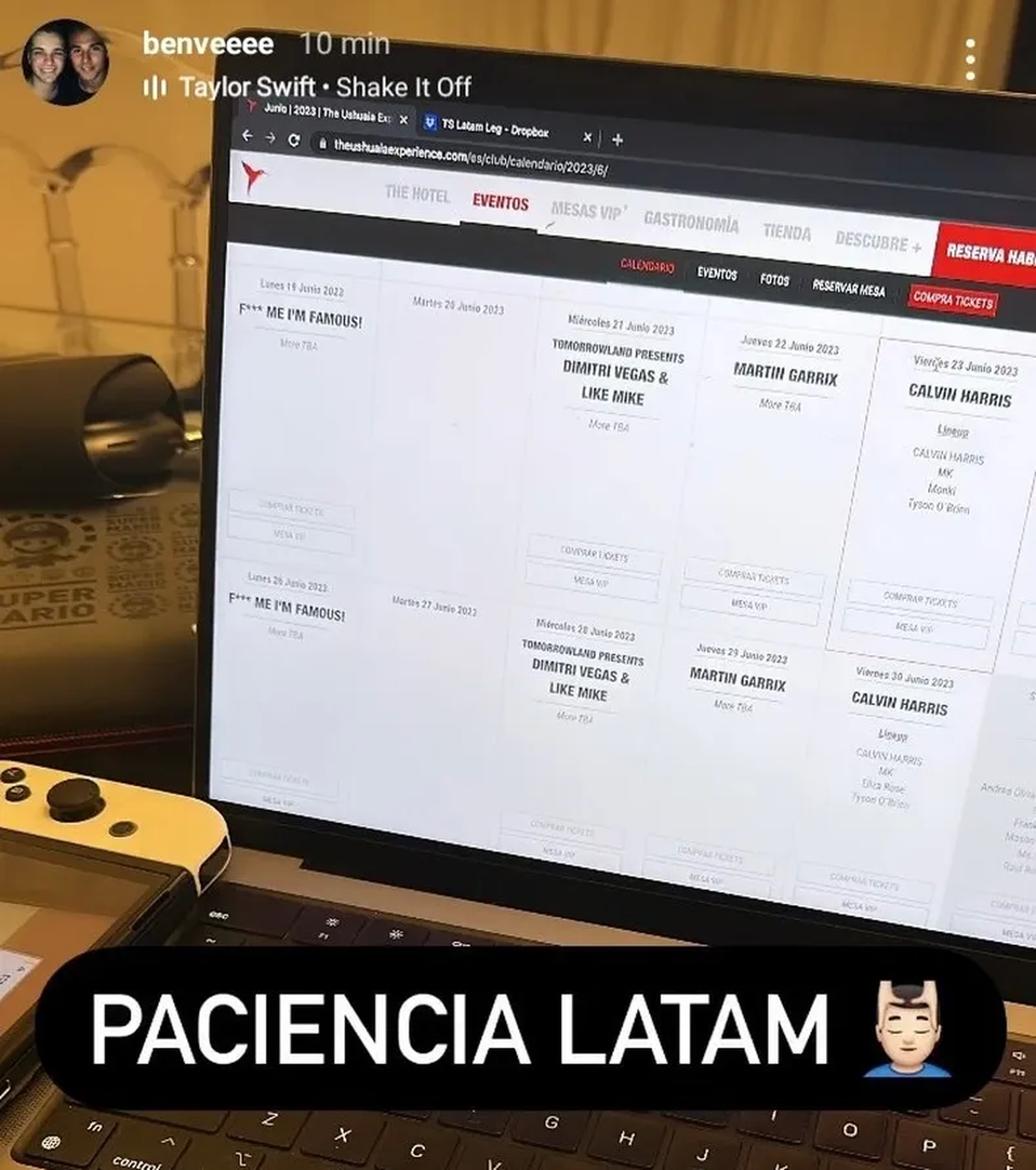 El productor musical Nicolás Benvenuto encendió las alarmas con una historia de Instagram mostrando la posible fecha del show de Taylor Swift.