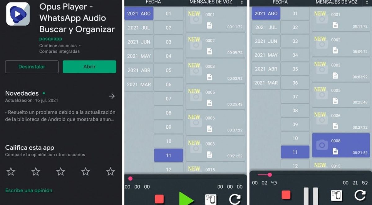 Paso a paso de cómo usar la aplicación Opus Player para escuchar audios de WhatsApp
