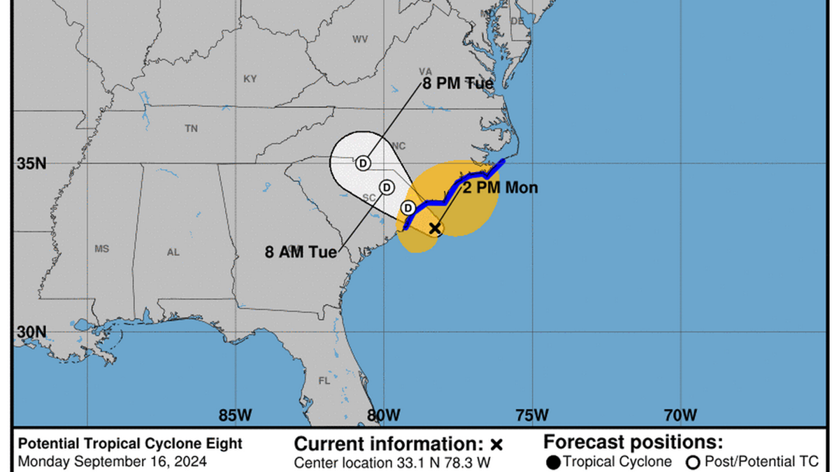 El posible ciclón tropical ocho azota a Carolina del Norte con lluvias torrenciales que han causado inundaciones severas. Crédito: NOAA.