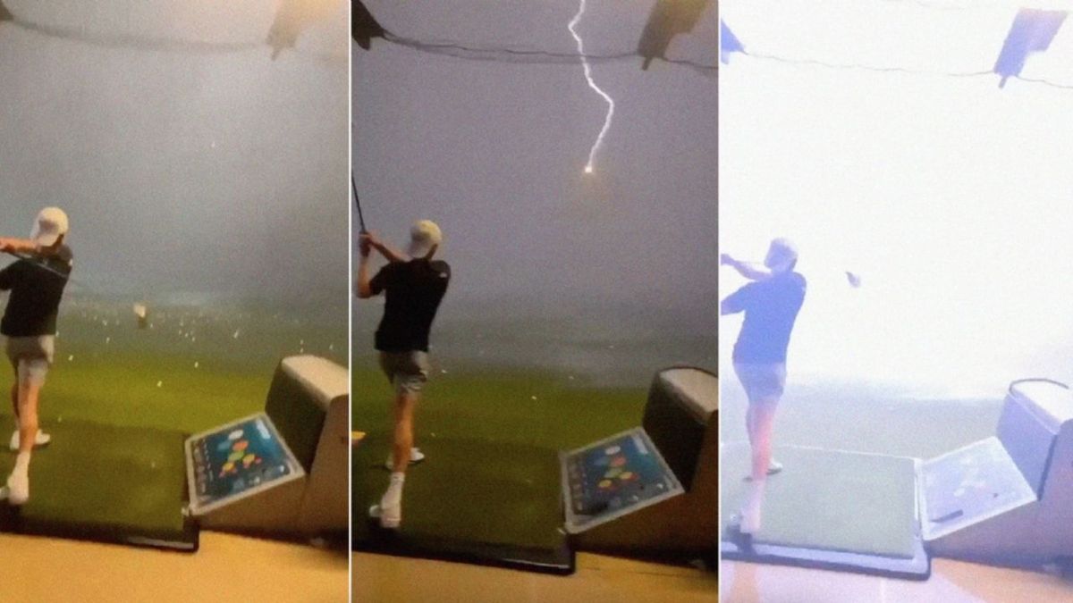 Ruido atronador. Video: lanzó una bola de golf y en pleno vuelo la agarró un rayo.