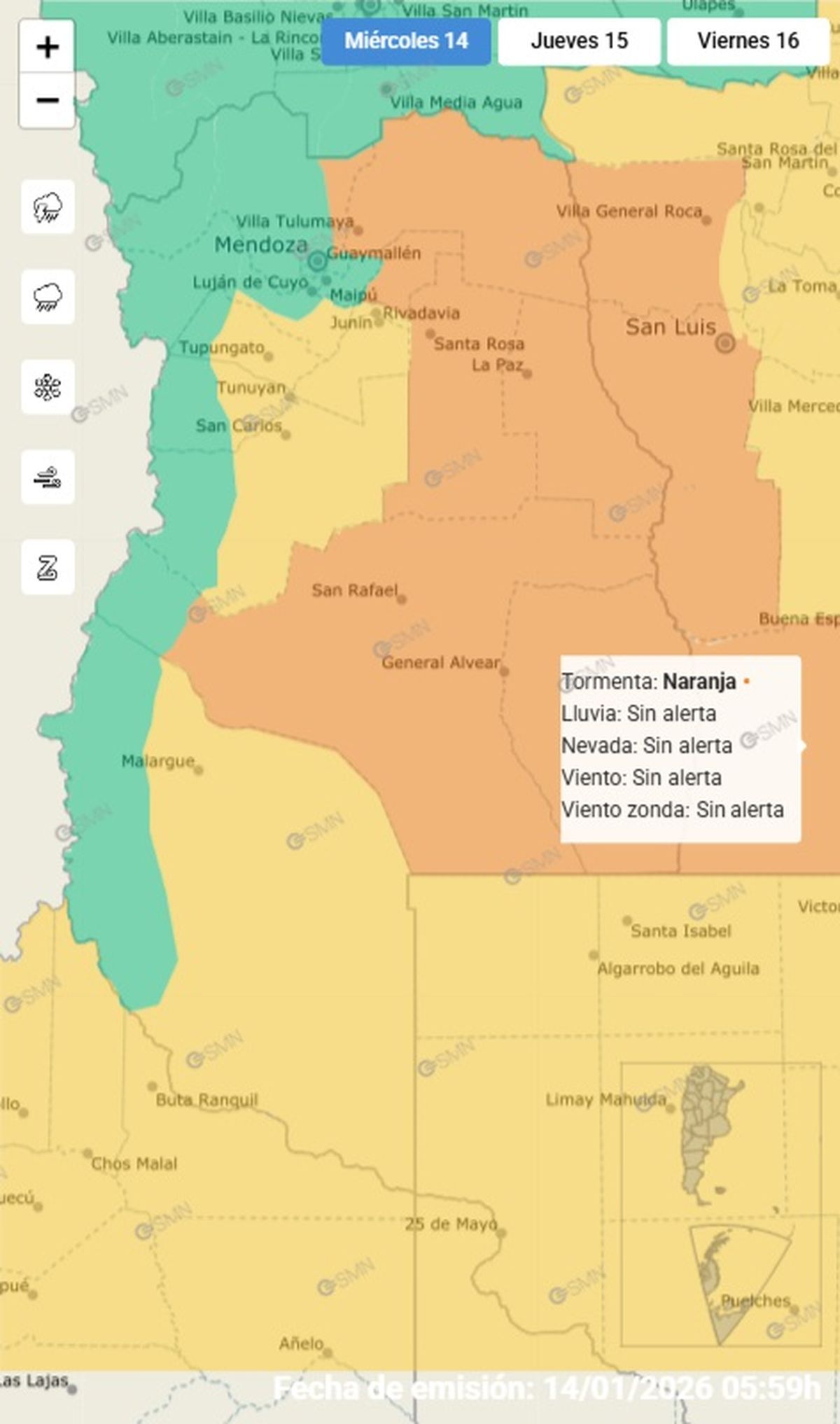 Estas son las provincias en alerta por tormenta.
