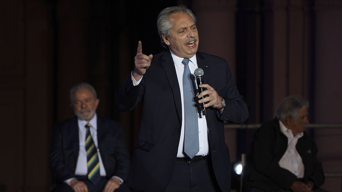 Alberto Fernández durante su discurso en el festejo por el Día de la Democracia y los Derechos Humanos.
