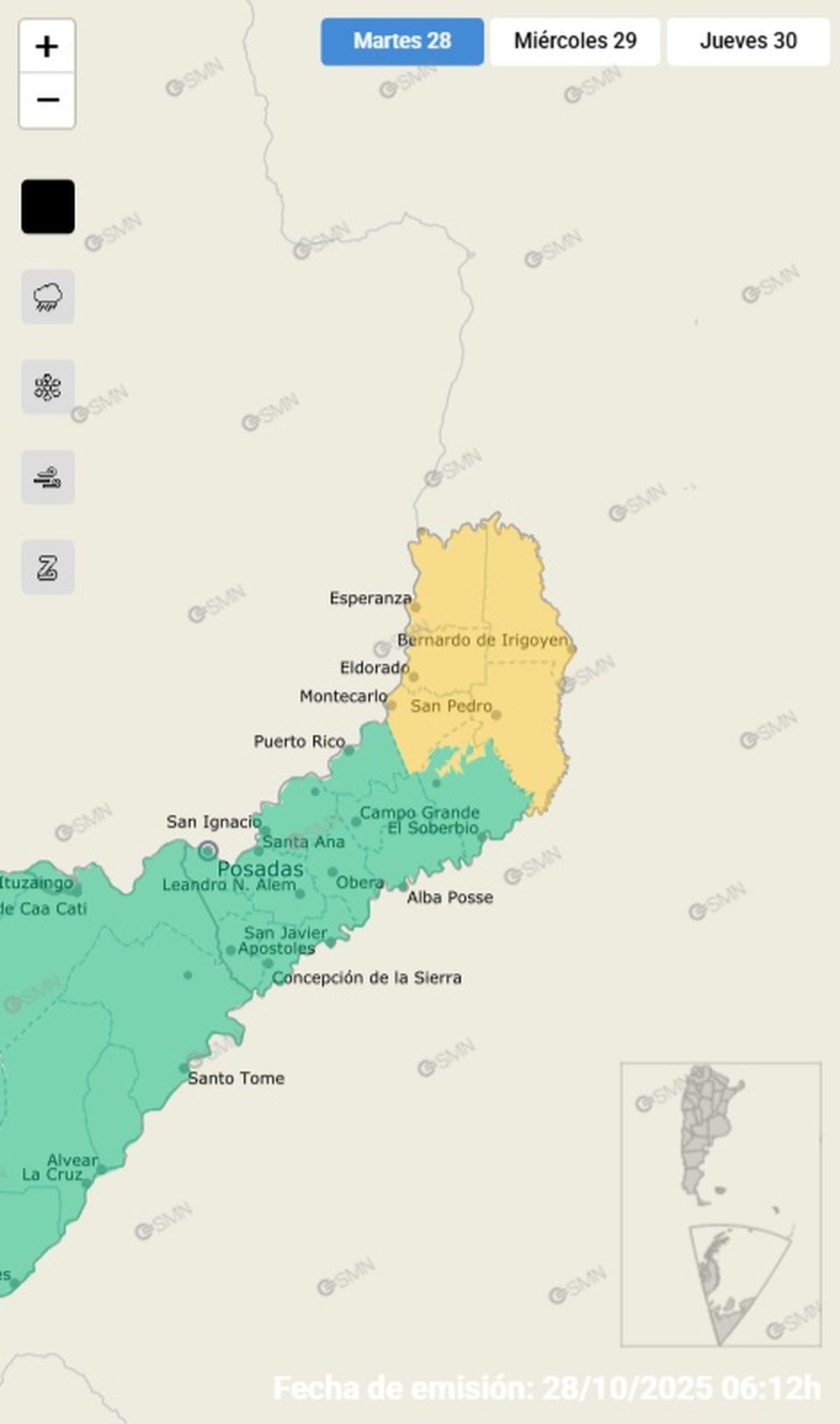 Esta es la única provincia en alerta por fuertes tormentas. Esta es la única provincia en alerta por fuertes tormentas.