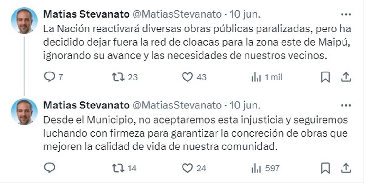 El intendente de Maipú viene reclamando por obras inconclusas desde hace tiempo. El intendente de Maipú viene reclamando por obras inconclusas desde hace tiempo.