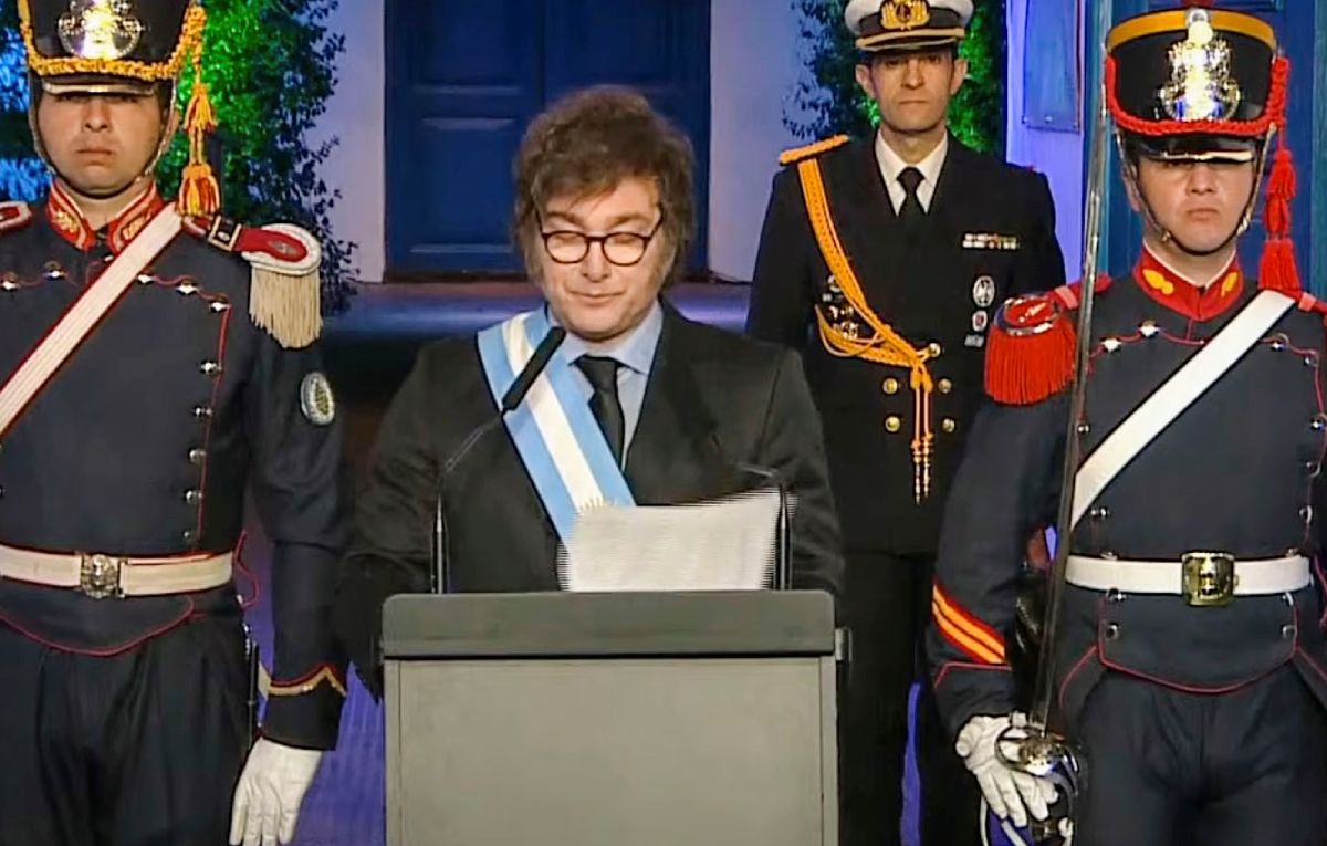El presidente Javier Milei en cadena nacional. El presidente Javier Milei en cadena nacional.