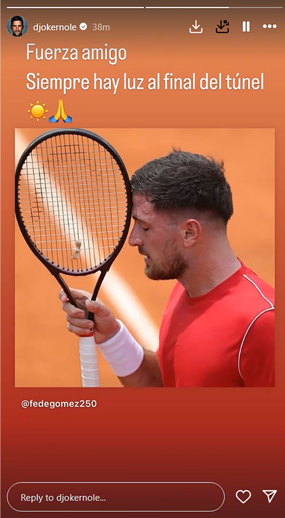 La publicación de Novak Djokovic en su cuenta de Instagram. La publicación de Novak Djokovic en su cuenta de Instagram.