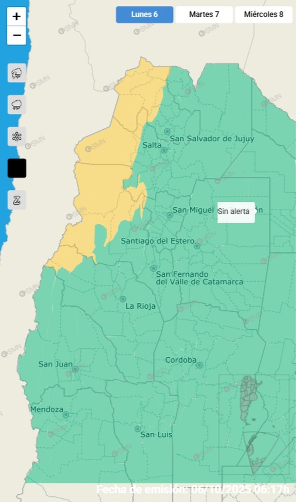Estas son las provincias en alerta por fuertes vientos este lunes. Estas son las provincias en alerta por fuertes vientos este lunes.