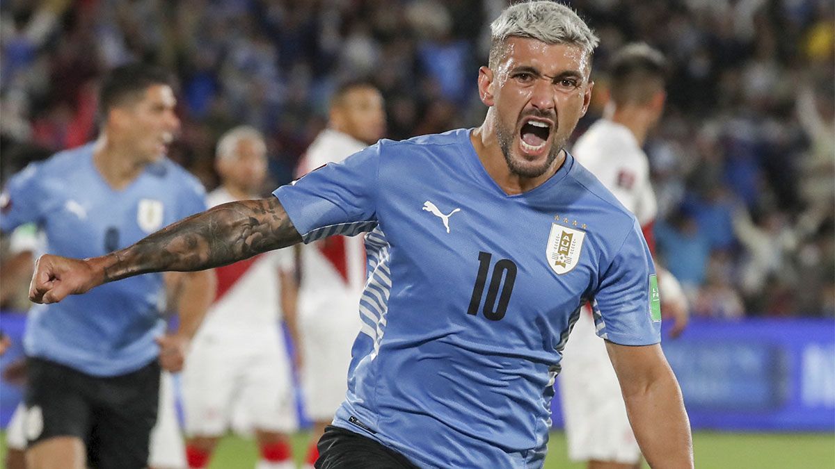 De Arrascaeta grita el gol que le dio el triunfo a Uruguay ante Perú.
