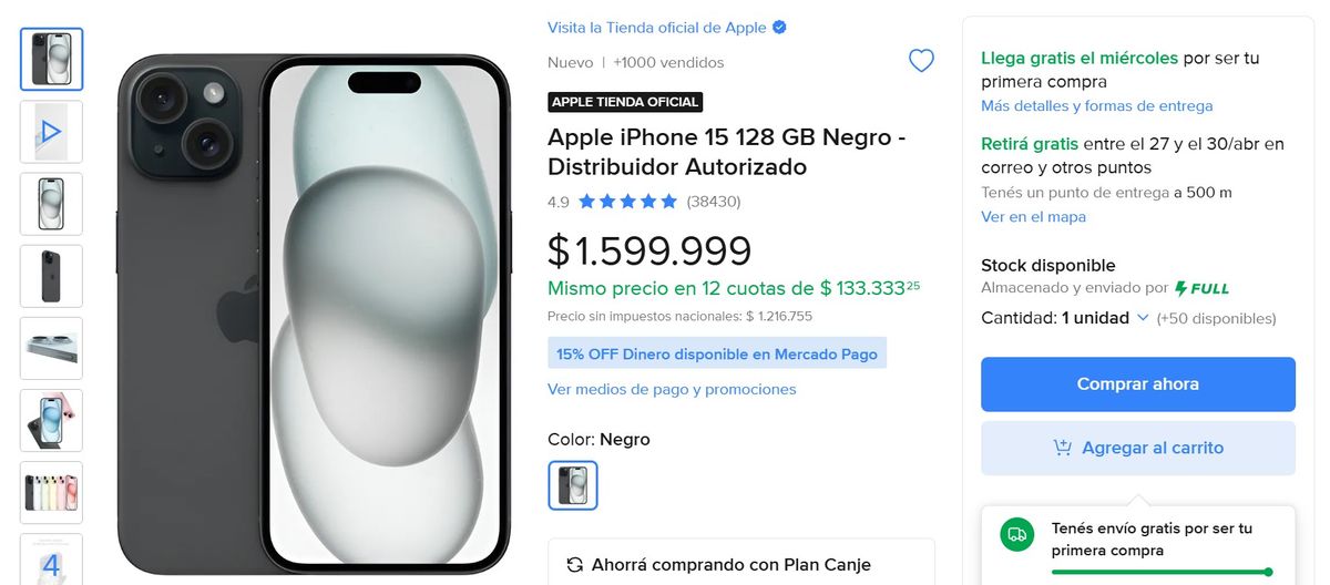 A este teléfono de Apple lo podés llevar en 12 cuotas sin interés. A este teléfono de Apple lo podés llevar en 12 cuotas sin interés.