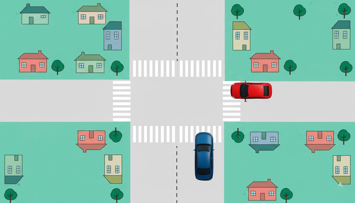 ¿Quién tiene prioridad de paso, el auto rojo que va por la calle o el azul que va por la avenida?