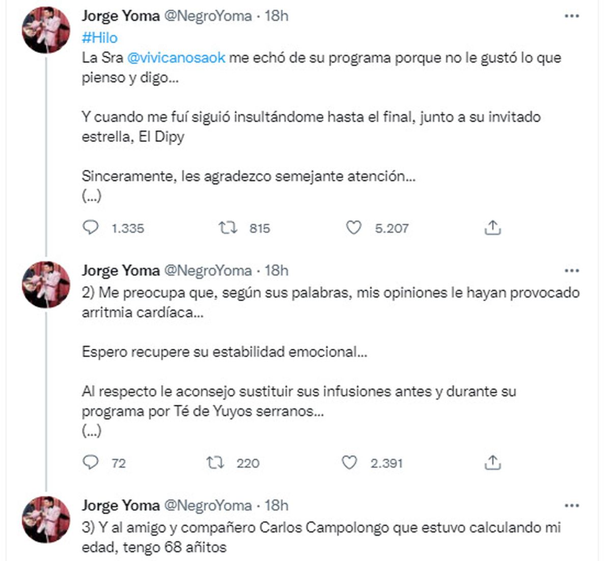 Jorge Yoma le contestó a Viviana Canosa a través de Twitter.