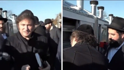 Javier Milei visitó la tumba del Rebe de Lubavitch en su arribo a Estados Unidos: (Foto: captura A24).