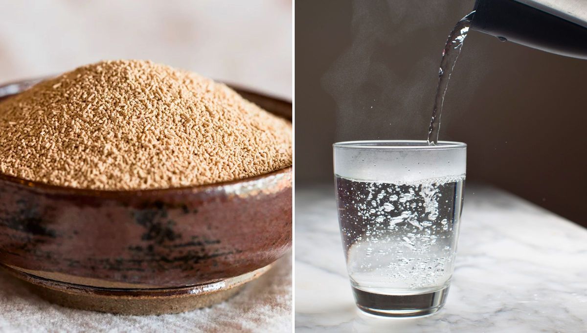 La levadura en polvo y el agua caliente actúan como un limpiador efervescente natural que reemplaza de manera segura a los químicos corrosivos. La levadura en polvo y el agua caliente actúan como un limpiador efervescente natural que reemplaza de manera segura a los químicos corrosivos.