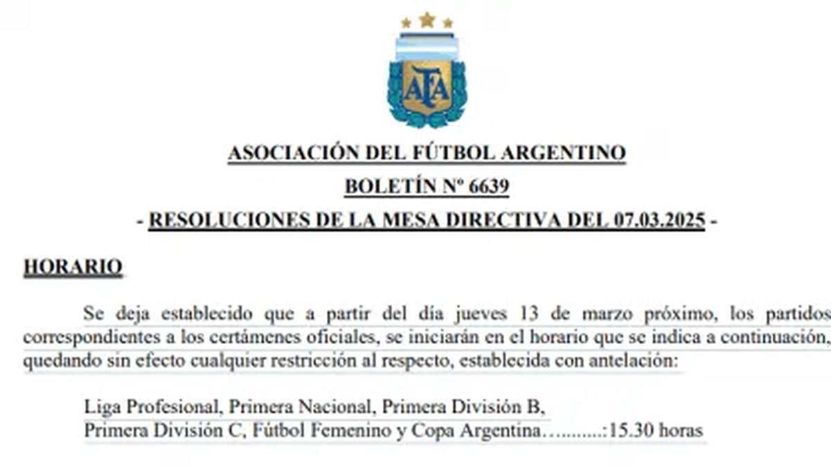 El anuncio de AFA en su Boletín Oficial. El anuncio de AFA en su Boletín Oficial.