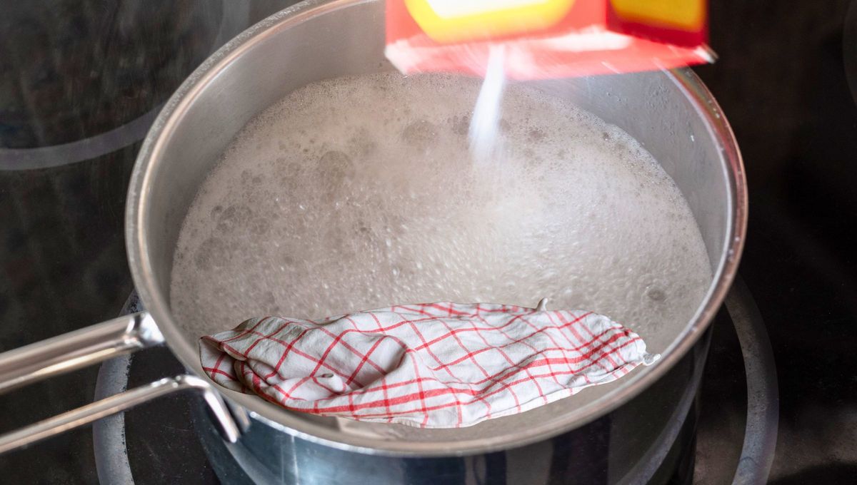 Desinfectar los trapos de cocina con bicarbonato, jabón y agua elimina los olores desagradables que a veces producen los tejidos, sobre todo aquellos que pasan mucho tiempo húmedos al igual que las manchas. Fuente Canva Desinfectar los trapos de cocina con bicarbonato, jabón y agua elimina los olores desagradables que a veces producen los tejidos, sobre todo aquellos que pasan mucho tiempo húmedos al igual que las manchas. Fuente Canva