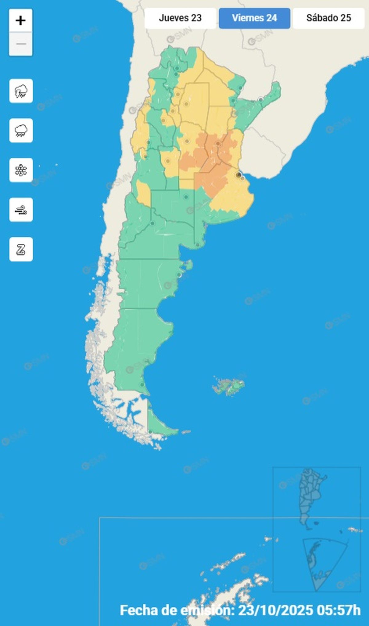 Estas son las provincias en alerta por fuertes tormentas.