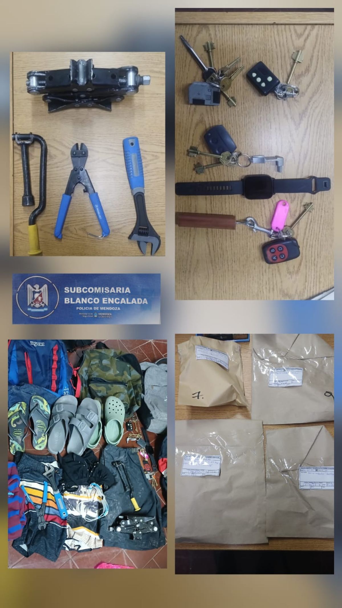 Distintos elementos secuestrados por la Policía de la banda de cordobeses organizada para robar. Distintos elementos secuestrados por la Policía de la banda de cordobeses organizada para robar.