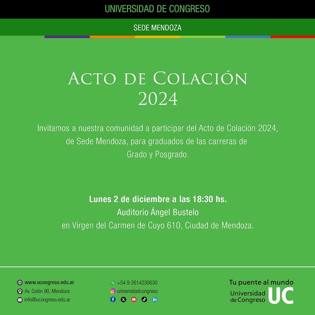 La ceremonia contará con 210 nuevos graduados de las distintas carreras de grado. La ceremonia contará con 210 nuevos graduados de las distintas carreras de grado.